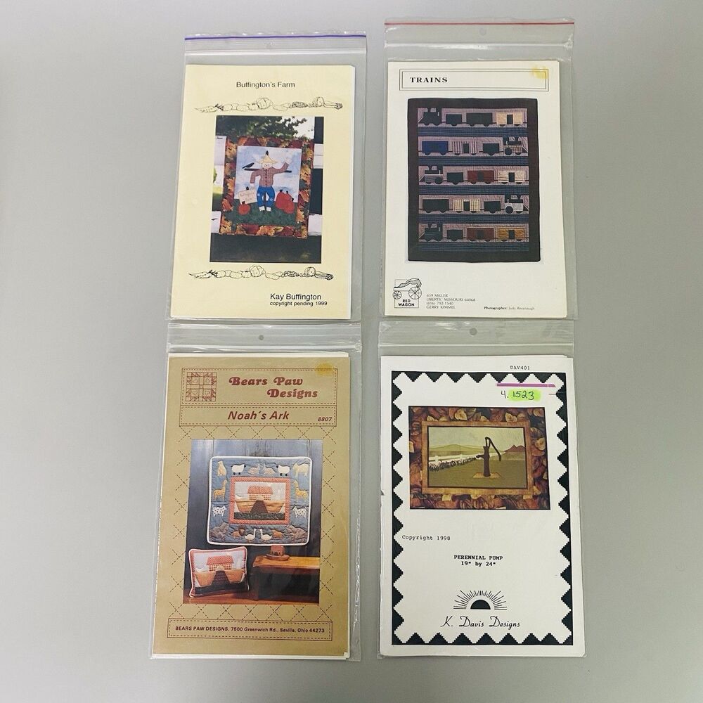 Lot 4 Vintage Quilt Patterns Noahs Ark Trains Farm Primitive Country Arts Craft